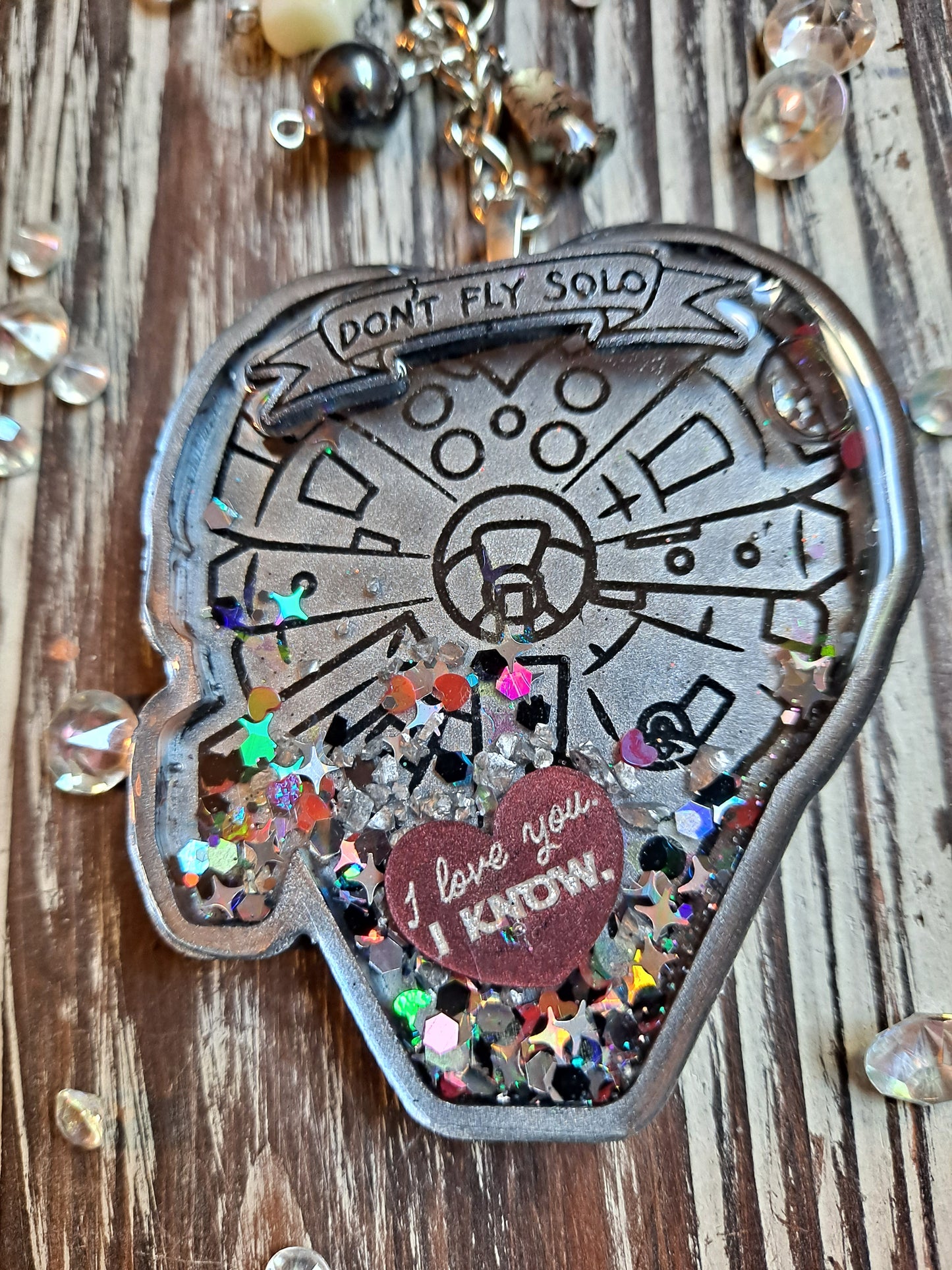 Falcon Love Spaceship Resin Shaker Keychain